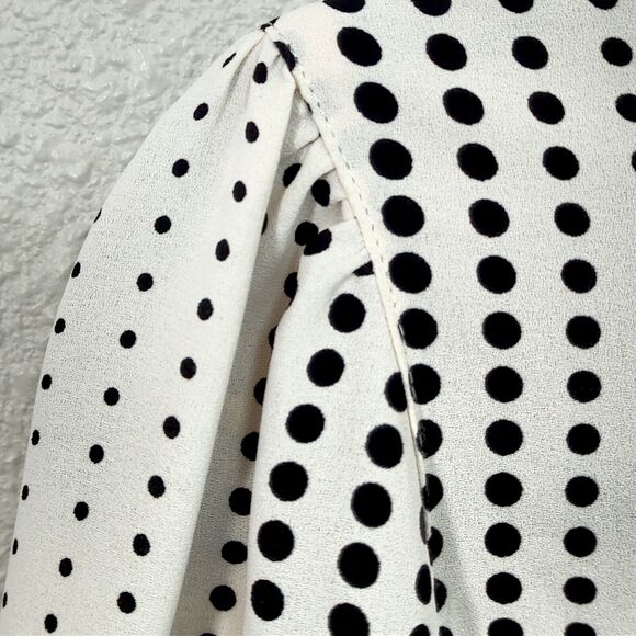 Anne Klein Blouse Long Sleeve 0X Cream Polka Dot Pattern Playful - Picture 8 of 12